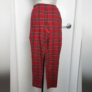 90s Red Plaid Stretch Pants